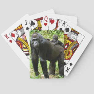 Baby Lowland Gorilla op moeders rug Pokerkaarten