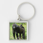 Baby Lowland Gorilla op moeders rug Sleutelhanger (Voorkant)