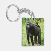 Baby Lowland Gorilla op moeders rug Sleutelhanger (Voorkant Links)