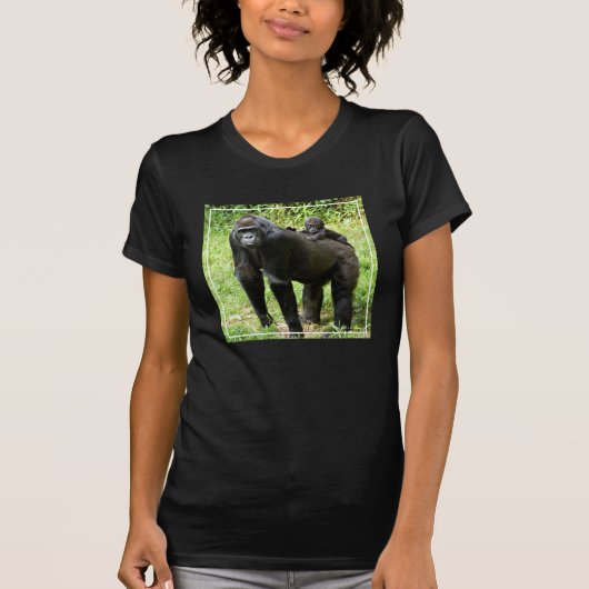 Baby Lowland Gorilla op moeders rug T-shirt (Voorkant)