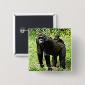Baby Lowland Gorilla op moeders rug Vierkante Button 5,1 Cm (Voorkant /achterkant)