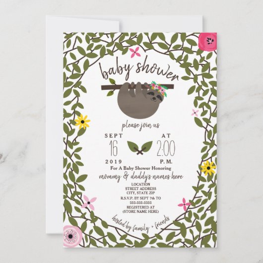 Baby luiaard meisje Baby shower groen Kaart (Voorkant)