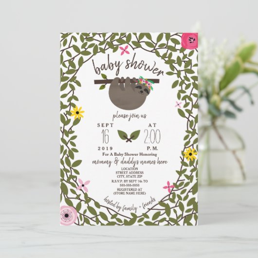 Baby luiaard meisje Baby shower groen Kaart (Staand voorkant)