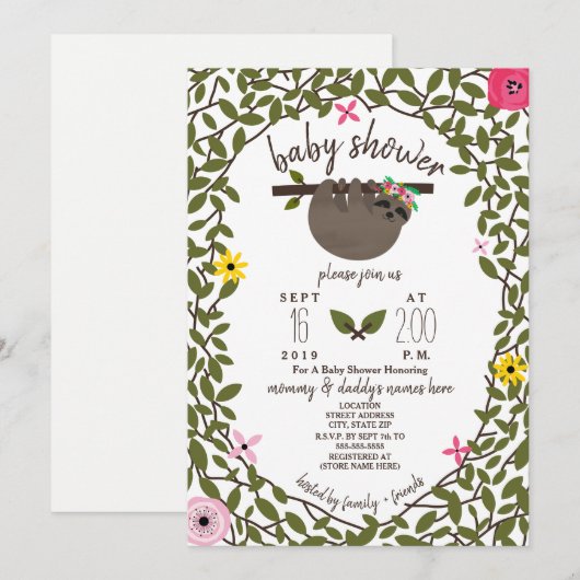 Baby luiaard meisje Baby shower groen Kaart (Voorkant / Achterkant)