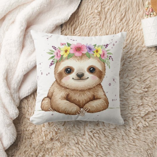 Baby luiaard met bloemkroon kussen (Deken)