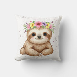 Baby luiaard met bloemkroon kussen