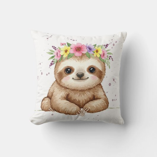 Baby luiaard met bloemkroon kussen (Voorkant)