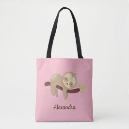 Baby Luiaard op Branch Leuke Dierenillustratie Roz Tote Bag
