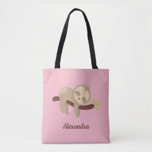 Baby Luiaard op Branch Leuke Dierenillustratie Roz Tote Bag