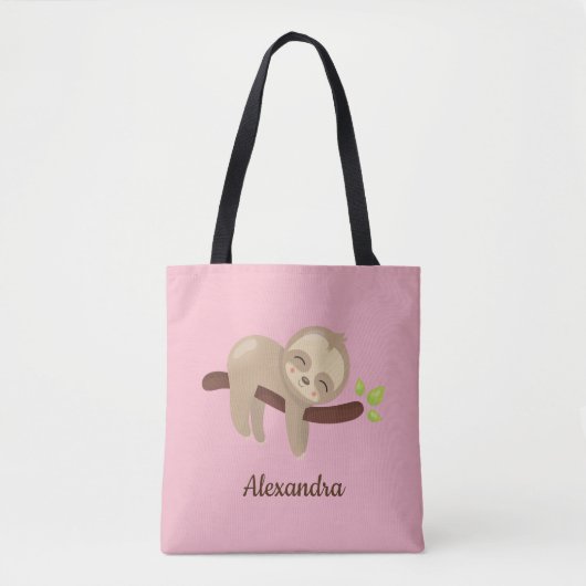 Baby Luiaard op Branch Leuke Dierenillustratie Roz Tote Bag (Voorkant)