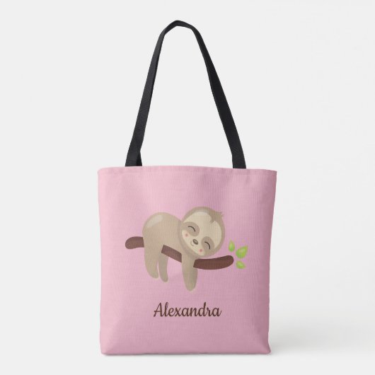 Baby Luiaard op Branch Leuke Dierenillustratie Roz Tote Bag (Achterkant)