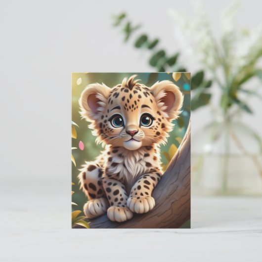 Baby Luipaard in het Oerwoud, Postcrossing Briefka Briefkaart (Staand voorkant)