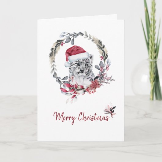 Baby Luipaard Waterverf Een foto Vrolijk kerstfees Feestdagen Kaart (Voorkant)
