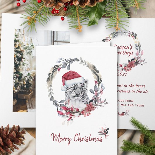 Baby Luipaard Waterverf Een foto Vrolijk kerstfees Feestdagen Kaart