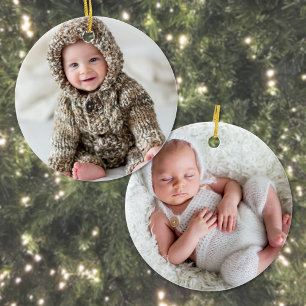 Baby Maak Je Eigen Twee-Foto Kerstmis Keramisch Ornament