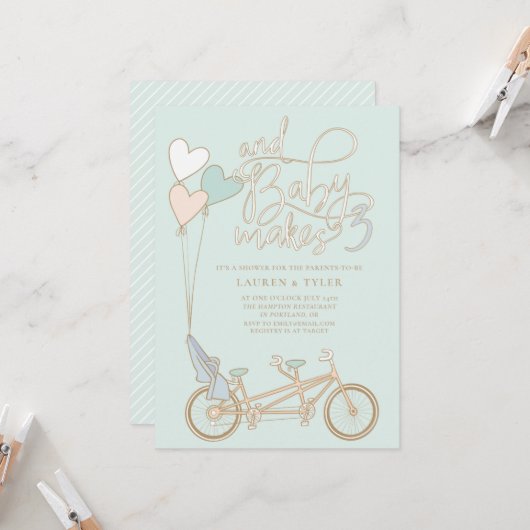 Baby maakt drie tandem fiets met baby zitdouche kaart (Voorkant / Achterkant in situ)