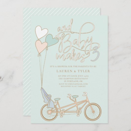 Baby maakt drie tandem fiets met baby zitdouche kaart (Voorkant / Achterkant)