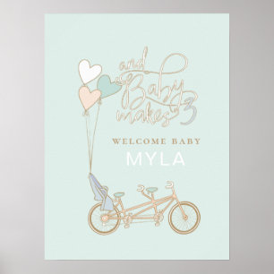 Baby maakt drie tandem-fietsen met een eigen baby  poster