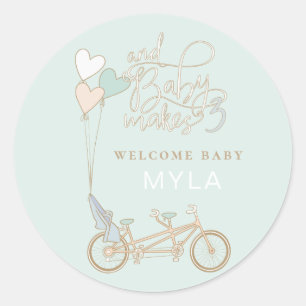 Baby maakt drie tandem-fietsen met een eigen baby ronde sticker