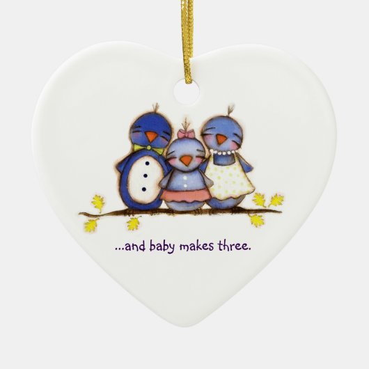 Baby maakt drie -  versiering keramisch ornament (Voorkant)