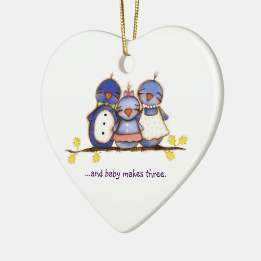 Baby maakt drie - versiering keramisch ornament (Links)