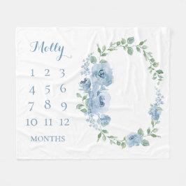 Baby Maanden Blauw Bloemstuk Met Monogram Fleece Deken