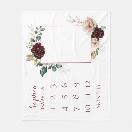 Baby Maanden Blush Floral Monogrammed Baby Fleece Deken (Voorkant)