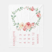 Baby Maanden Blush Pink Floral Monogramed Fleece Deken (Voorkant)