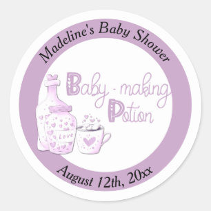 Baby Maken Toverdrank Lilac Baby Shower Favor Ronde Sticker