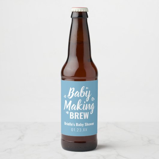Baby Making Brew Funny Shower Bedankt blauw Bier Etiket (Voorkant)