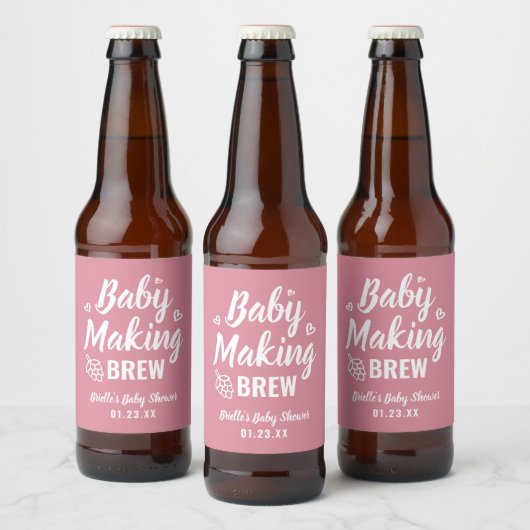 Baby Making Brew Funny Shower Bedankt Pink Hops Bier Etiket (Flessen)