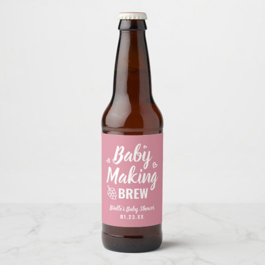 Baby Making Brew Funny Shower Bedankt Pink Hops Bier Etiket (Voorkant)