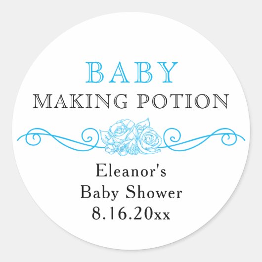 Baby Making Potion Blauw Baby shower Favor Sticker (Voorkant)