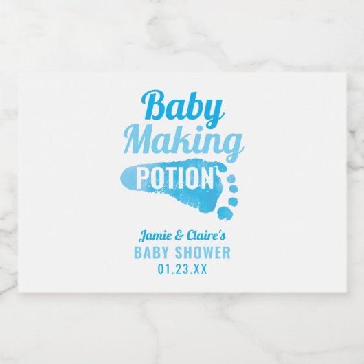 Baby Making Potion Blue Footprint Douche Dank je Likeurfles Etiket (Enkel label)