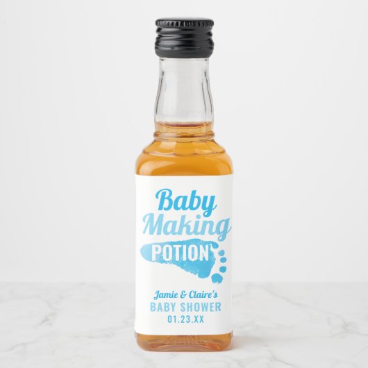 Baby Making Potion Blue Footprint Douche Dank je Likeurfles Etiket (Voorkant)