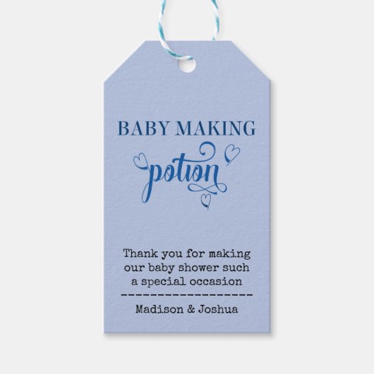 Baby Making Potion Blue Typografie Baby shower Cadeaulabel (Voorkant)