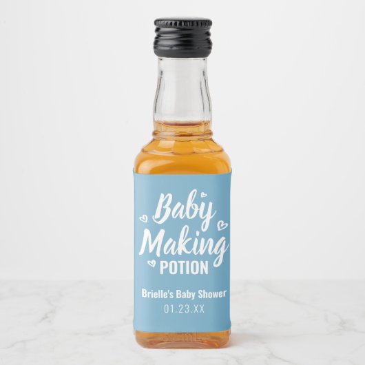 Baby Making Potion Grappige Douche Dank je blauw Likeurfles Etiket (Voorkant)
