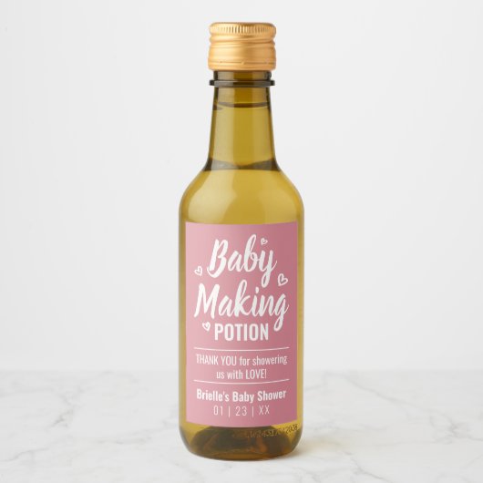 Baby Making Potion Grappige Douche Dank je Roze Wijn Etiket (Voorkant)