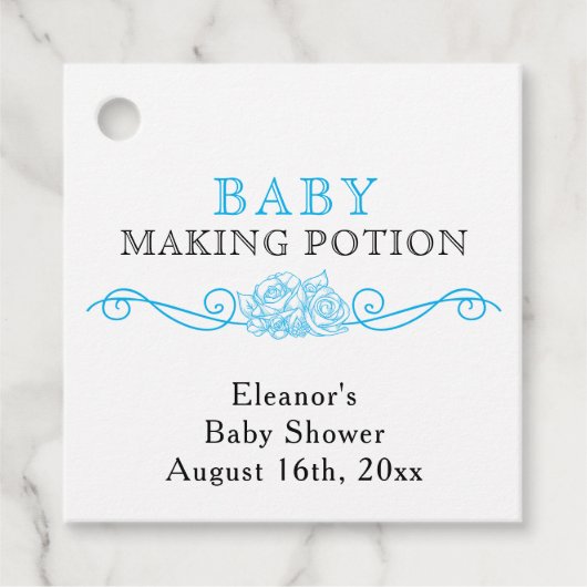Baby Making Potion Modern Sky Blue Mini Fles Bedankjes Labels (Voorkant)