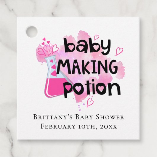 Baby Making Potion Roze Harten Mini Fles Bedankjes Labels (Voorkant)