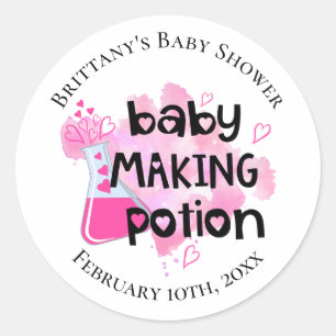 Baby Making Potion Roze Hartjes Baby Shower Favor Ronde Sticker