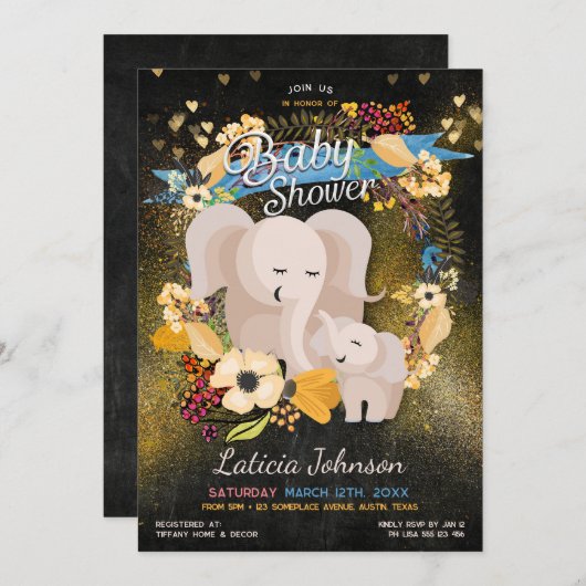 Baby Mama Olifant Bloemen Boho Baby shower (Voorkant / Achterkant)