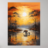 Baby & mama olifant genieten van zonsondergang, ku poster (Voorkant)