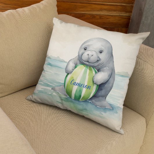 Baby Manatee gepersonaliseerd neutraal Kussen