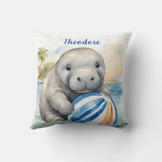 Baby Manatee gepersonaliseerde jongens Kussen (Achterkant)