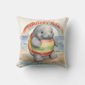 Baby Manatee Rainbow gepersonaliseerd Kussen (Voorkant)