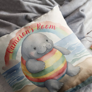 Baby Manatee Rainbow gepersonaliseerd Kussen