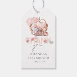 Baby mandje pastel roze gepersonaliseerd cadeaulabel