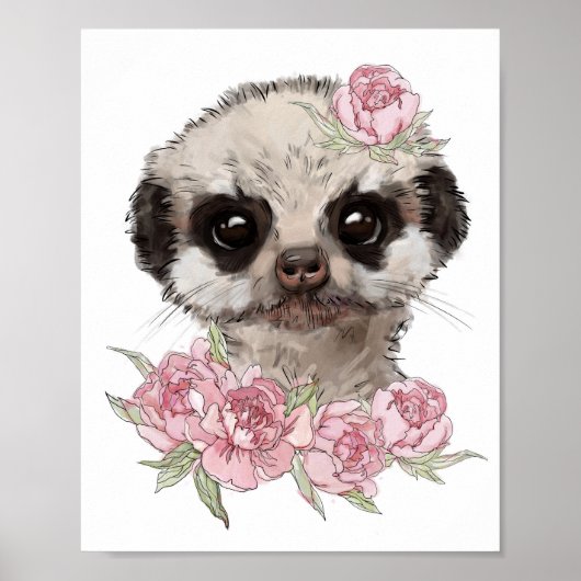 Baby Meerkat Roze Dierenposter | Muurprint Poster (Voorkant)