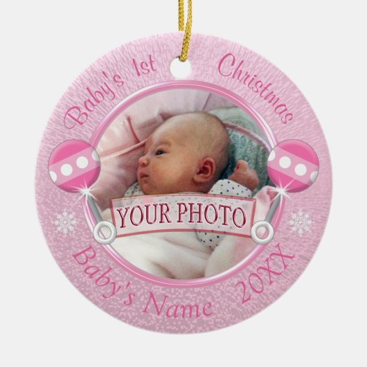 Baby Meisje 1e Kerst Ornament UW FOTO 2 TEKST (Voorkant)